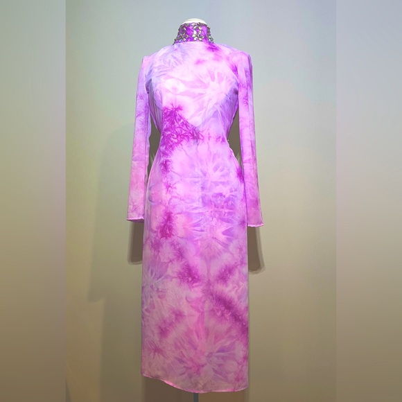 TIFFANYSLABEL PINK/LAVENDER/PURPLE SHEER TIE-DYE DRESS W/EMBELLISHMENT - Picture 2 of 10